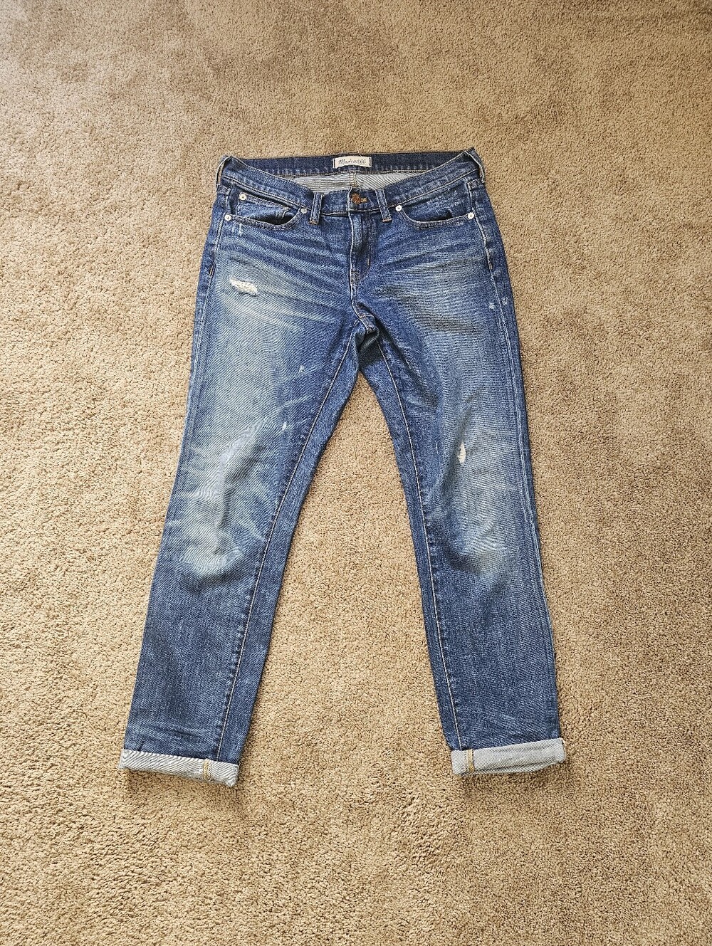 Madewell Blue Boyfriend Jeans with Subtle Distressing